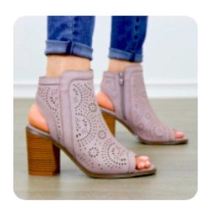 Mauve laser cut bootie boot heel